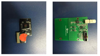 카메라 구성 PCB (좌) 카메라 보드, (우) 전원 및 인터페이스 보드