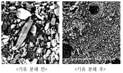 친수성 소재 d의 기류 분쇄 가공 전과 후의 SEM Image