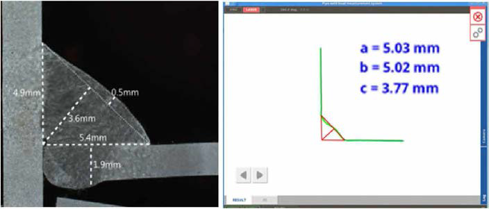 용접 비드 측정 및 단면평가 비교