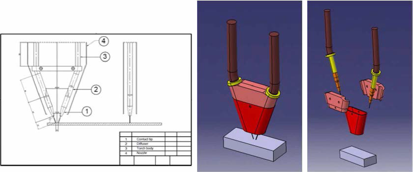 복합 아크 용접 토치 헤드부 설계도면