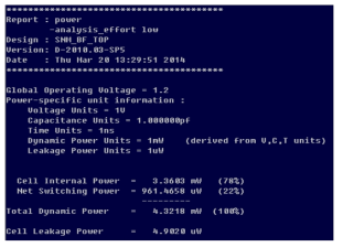 Design Compiler Power Estimation 결과