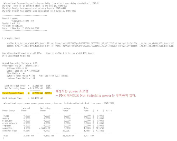 WDR module power report @ Design compiler