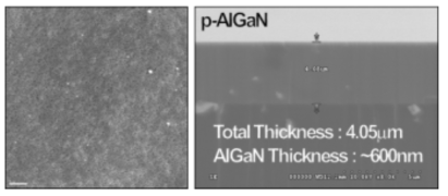 p-AlGaN SEM image (좌) 표면 이미지, (우) 단면 이미지