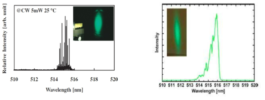 (좌) 니치아 515 nm Green LD (우) 오스람 515 nm Green LD