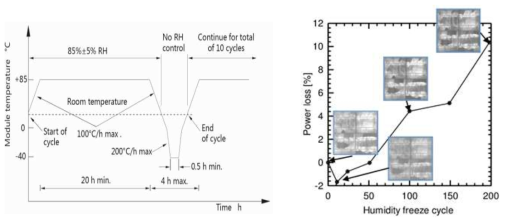 결로 동결 그래프와 사이클 증가에 따른 크랙 및 열화