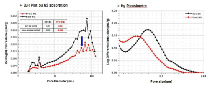 BJH Plot 분포도 및 Hg 기공도