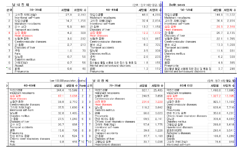 연령별 사망 원인 순위