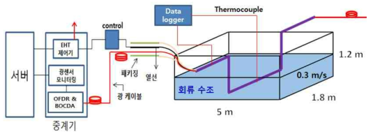 파이프라인 온도 및 변형률 동시 계측 모식도