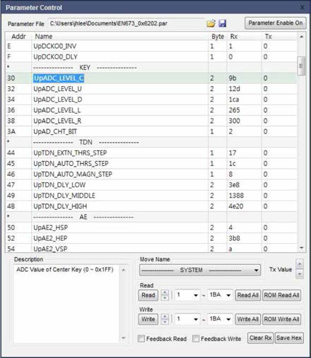 User parameter control