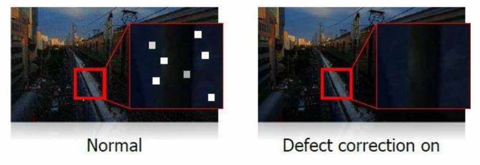 Defect detection and correction 적용전과 적용후 영상