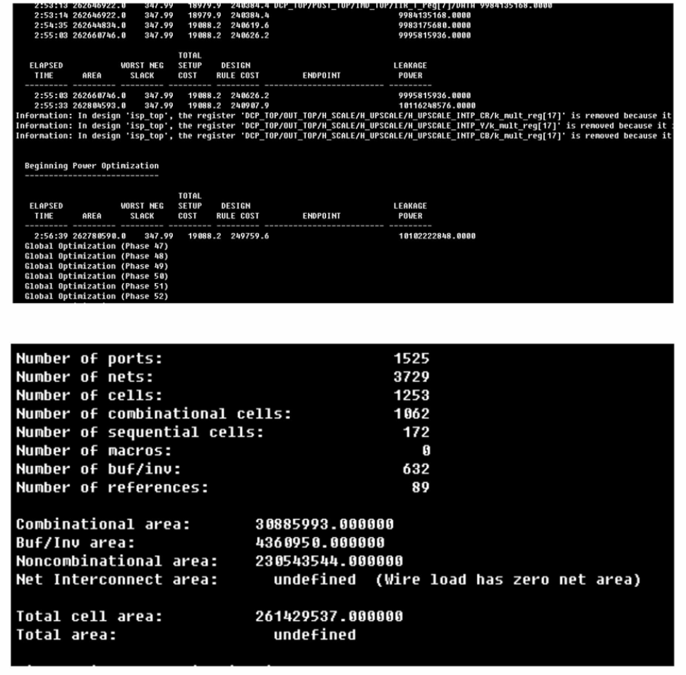 ISP블럭 의 Design compiler 합성 진행결과 및 cell area