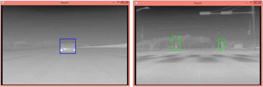 야간용 Thermal 카메라를 통한 보행자/차량 인식 결과
