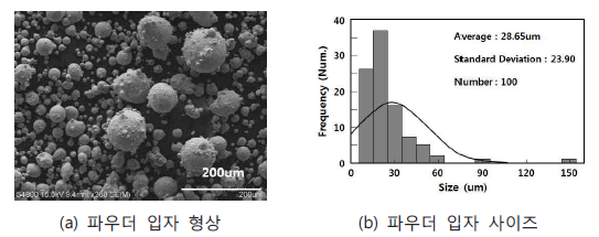 AISI M2 파우더의 입자 형상 및 사이즈