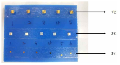 실제 probing 공정 후의 3종류 LED chip