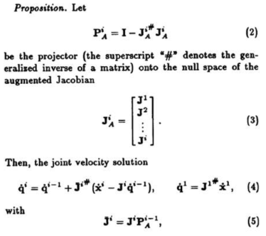 Jacobian inverse 기반 task priority algorithm (B. Siciliano, 1991)