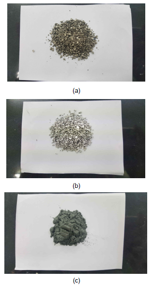 실험에 사용된 환원제 형상 (a) Calcium (b) Magnesium (c) Zinc