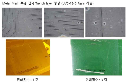 Trench layer가 형성된 투명 전극 필름의 Ag paste 충전 전후의 광학현미경 Image 사진