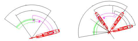 2단 슬라이드 형태(좌) 및 3단 슬라이드 형태(우)의 액티브 암