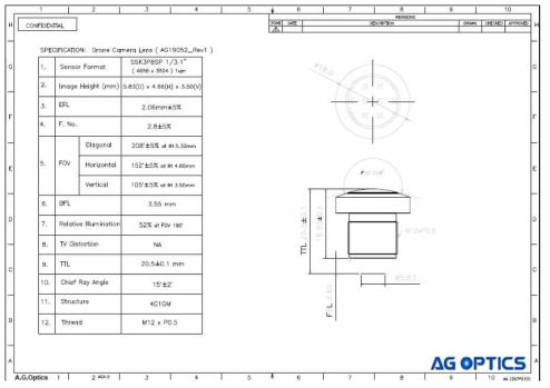 16Mp 190도 고정초점 초광각 렌즈모듈 최종 spec’ Sheet