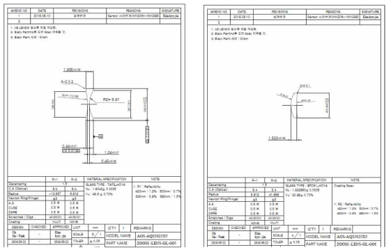 8Mp 줌렌즈 L5(좌)와 L6(우) 최종 설계도
