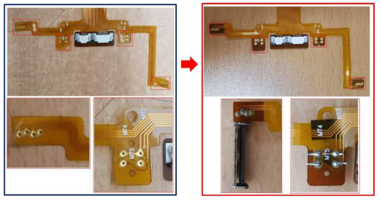 8Mp 줌렌즈 FPCB SMT 개선 전(좌)와 개선 후(우)