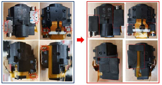 8Mp 줌렌즈 주요 구동부 내구성 강화 개선 전(좌)와 개선 후(우)