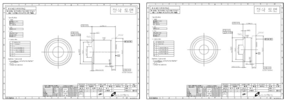 비구면 렌즈(GM3) 금형 상코어(좌)와 하코어(우) 설계도