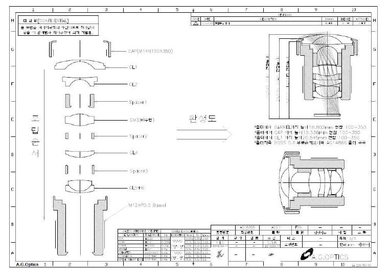 AG18060L 고정초점 초광각 렌즈 조립도
