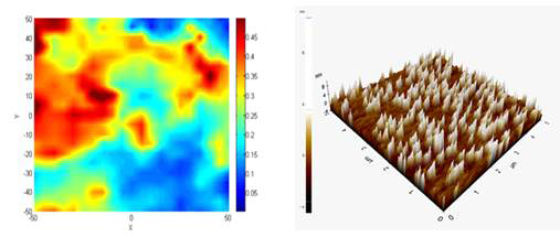 AFM을 통한 표면 모폴로지 분석(예시)(좌) 및 Raman mapping image (예시)(우)