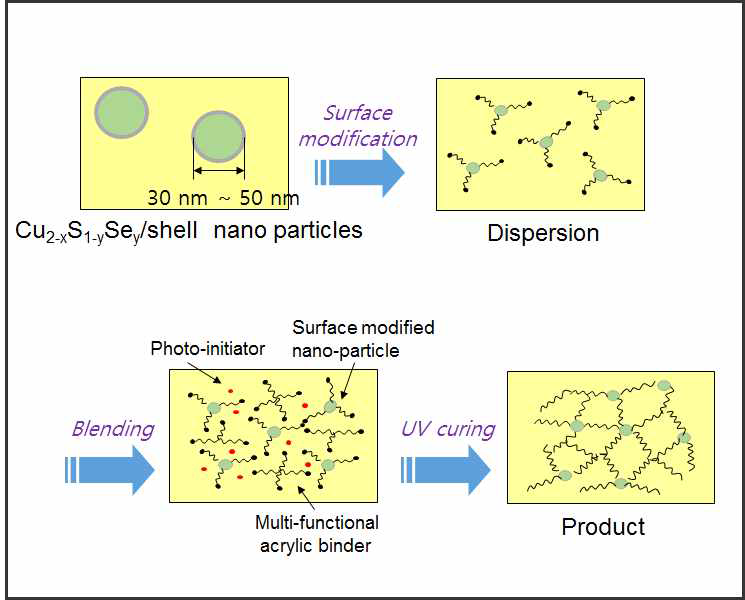 Cu2-xS1-ySey/shell 나노 분산액을 적용한 열차단 코팅재 배합 모식도