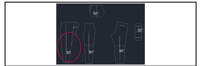 바지 앞부분에 무분량을 덧대어 장식적인 효과와 동시에 활동에 도움을 주는 패턴