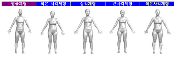 한국 성인여성 군집별 체형 형상 예시(SizeKorea)