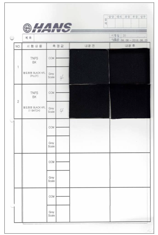 Black KFL 현장 Test 시험 시료의 내광성 시험결과