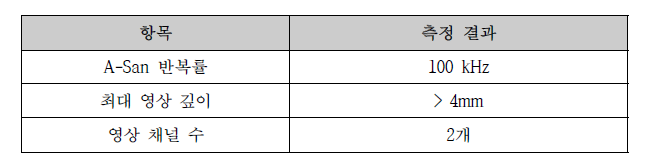 성능 평가 결과 –A Scan반복률, 최대영상깊이, 영상채널수