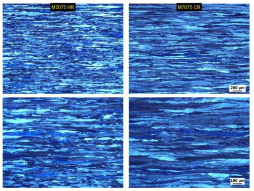 M7075 HR과 M7075 CR의 미세조직 편광사진