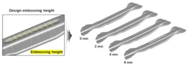 Embossing의 크기에 따른 모델링 및 온간 전산해석 결과