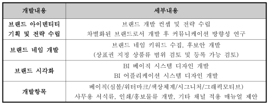 브랜드 개발 내용 및 항목