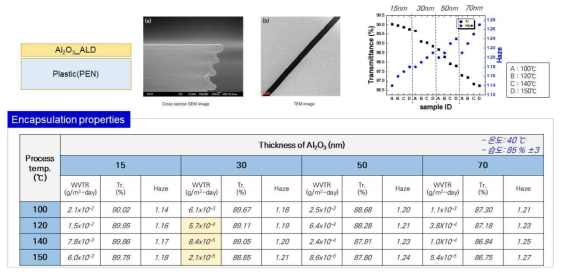 ALD 기반 금속 산화물 단일막의 WVTR 및 광학 특성 평가결과