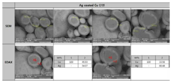 Ag coated Cu 단면 FESEM 및 EDS 측정 결과