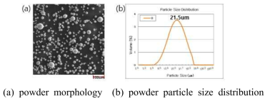 BCuP-5 분말의 형상 및 입도 분석 결과