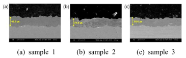 HVOF 공정으로 제조된 소재의 단면 관찰 결과