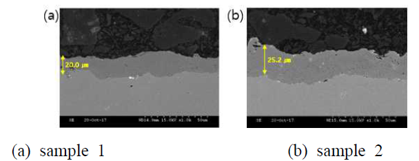 Plasma spray 공정으로 제조된 소재의 단면 관찰 결과