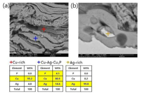 Plasma spray 공정으로 제조된 BCuP-5 코팅층의 SEM-EDS 분석 결과 (sample 2)