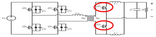 동기정류기 및 배전류 회로가 적용 된 Full-Bridge ZVS 컨버터