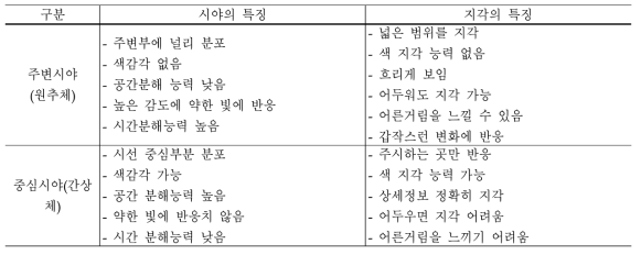 인간의 시야와 시야 위치에 따른 지각정도