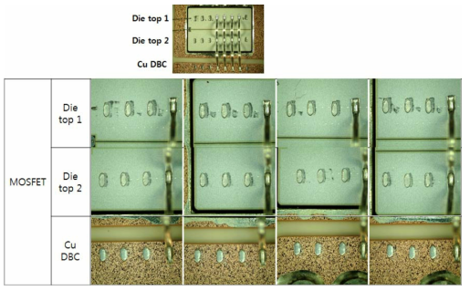 Super Junction MOSFET 모듈의 Al wire ball shear test 후 파단면 사진