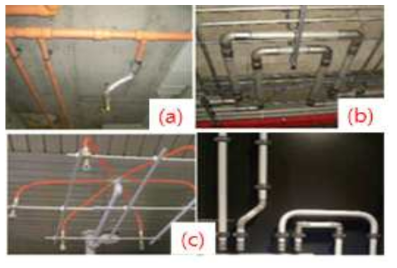 (a) c-pvc배관 (b) 스테인레스 배관 (c) 복합관 배관