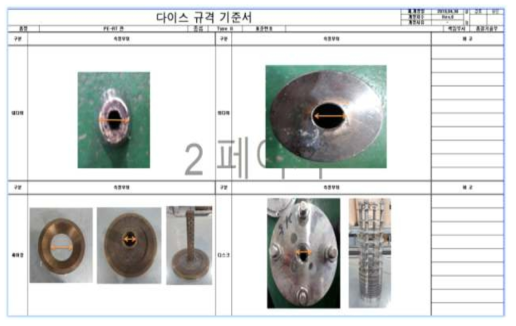 PE 압출을 위한 다이스 규격