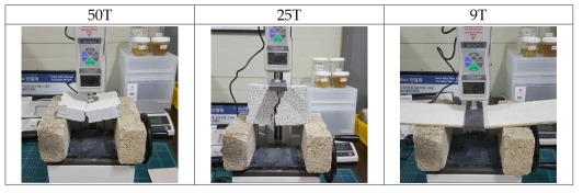 경량단열충진재 굴곡파괴하중 실험 모습