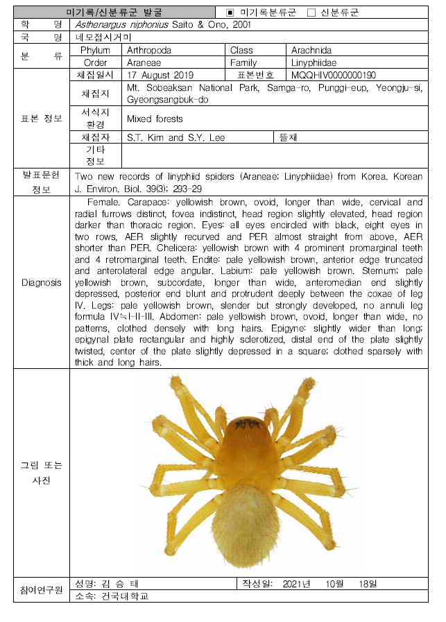 (계속). 미탐사 서식지(지중구간)를 통해 발굴된 자생동물 발굴표